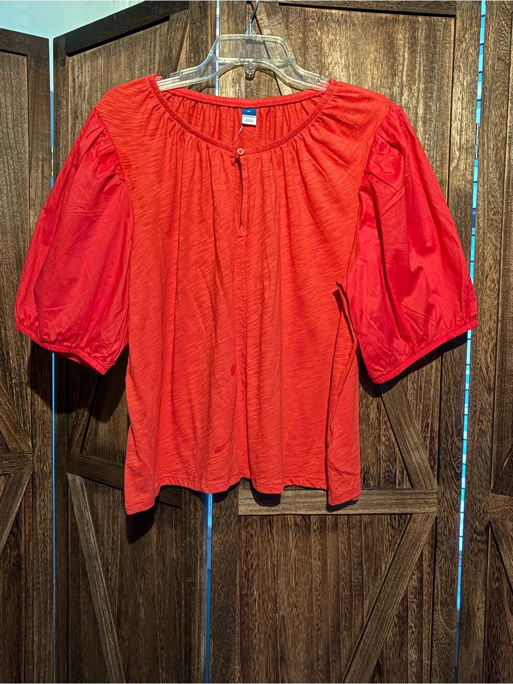 Old Navy Red Puff-Sleeve Peasant Blouse;  L; NWT
